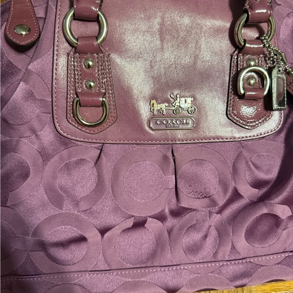 Coach Madison Sabrina Satchel Handbag in Purple Op Art *Flawed* - Picture 5 of 15